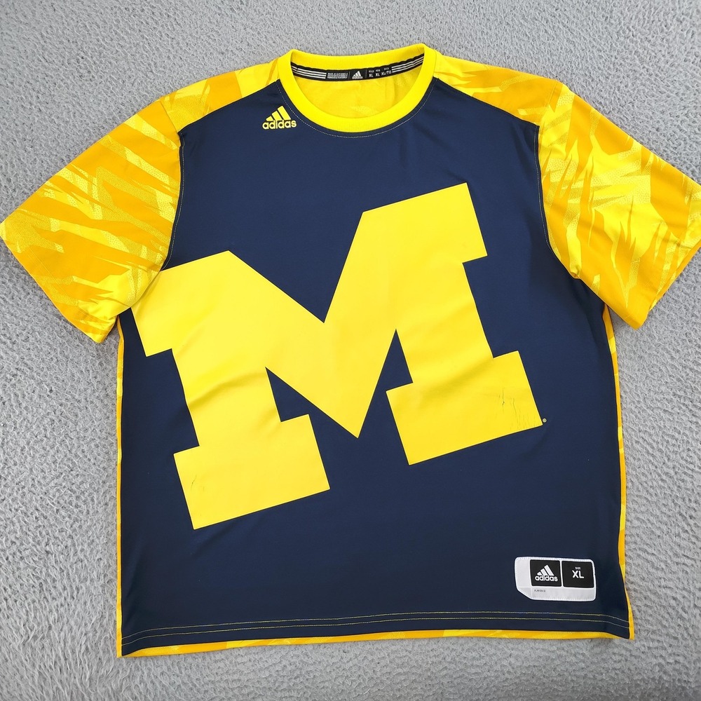 Michigan Wolverines Shirt Men XL Maize Blue NCAA Football Adidas Big M Tee 2013
